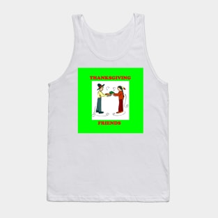 Thanksgiving Friends sharing Food with a green frame. Tank Top